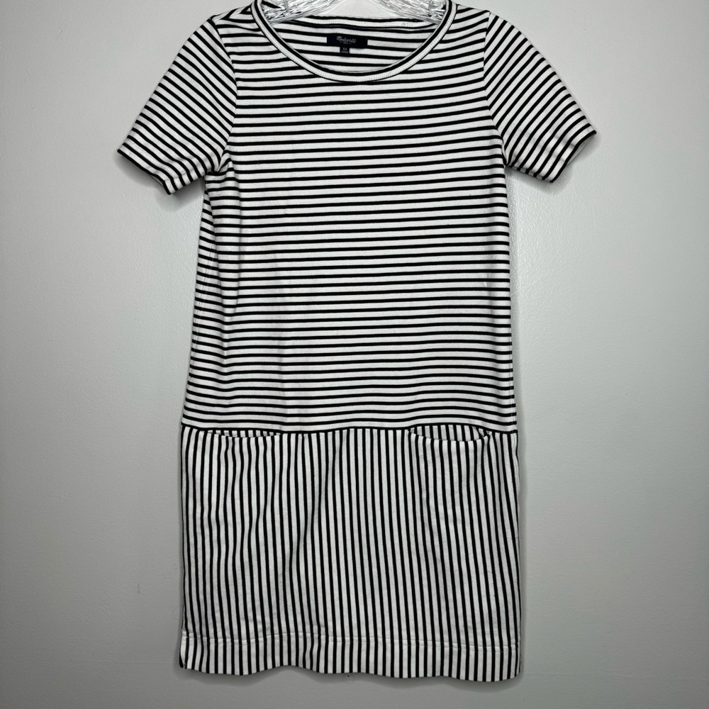 Madewell Dockside White & Navy Striped Cotton Dress With Pockets Short Sleeve XS - Picture 2 of 9